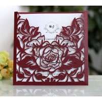 Red Rose Invitation Card Laser Cut Paper Valentine's Day Card